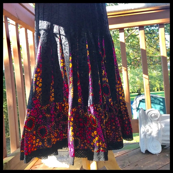 Free People Pleated Silk & Lace Skirt, Small - Picture 4 of 8